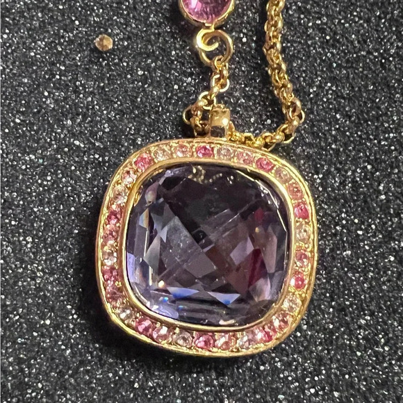 Kenneth Jay Lane Jewelry - Vintage Kenneth Jay Lane Gold-Tone Necklace with Cushion Crystal Pendant